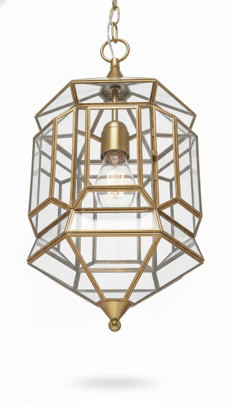 Farol clásico 2380, lámpara granadina artesanal de Hijos de Estévez, acabado dorado, vidrio transparente