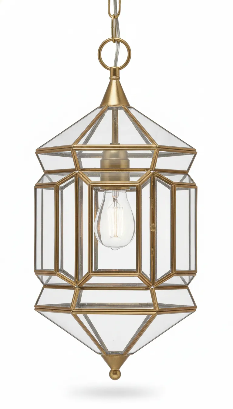 Farol clásico 2380, lámpara granadina artesanal de Hijos de Estévez, acabado dorado, vidrio transparente