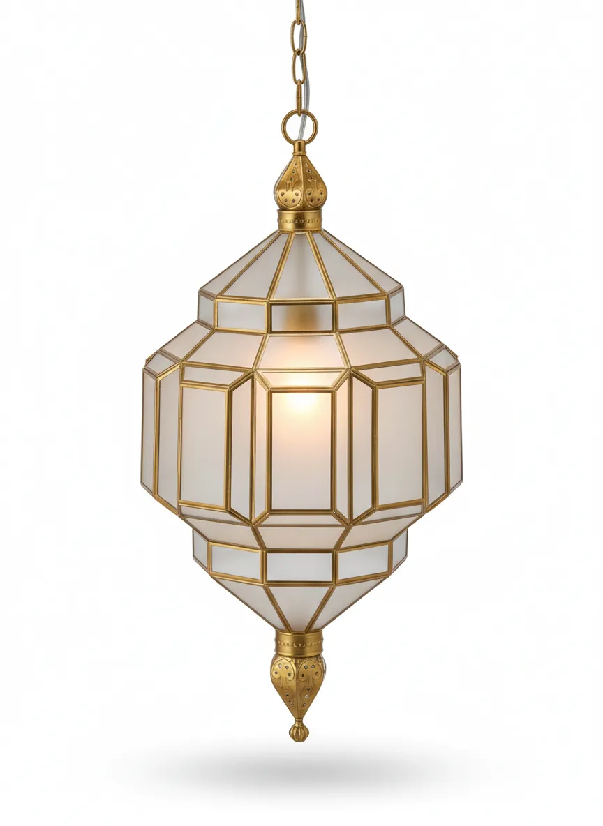 Farol Alhambra 2114, lámpara granadina artesanal de Hijos de Estévez, acabado dorado, vidrio mate