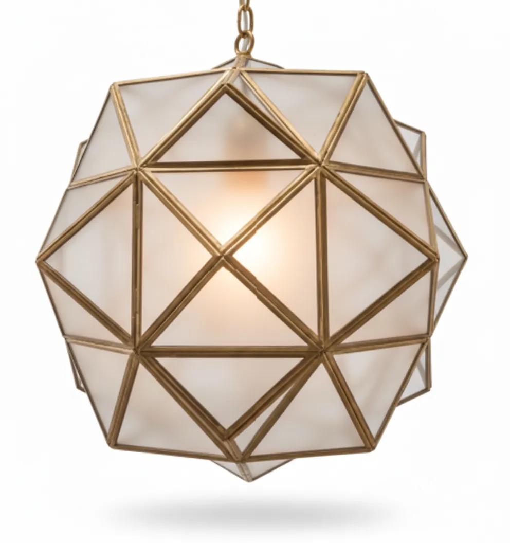 Farol Rombus 2122, lámpara granadina artesanal de Hijos de Estévez, acabado dorado, vidrio mate