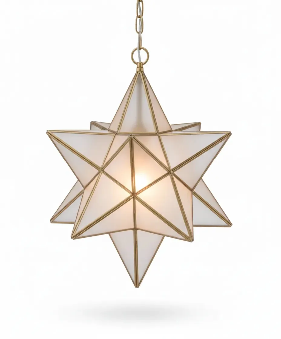 Farol Estrella 2124, lámpara granadina artesanal de Hijos de Estévez, acabado dorado, vidrio mate
