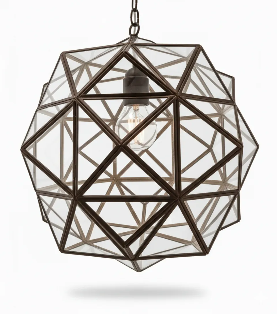 Farol Rombus 2122, lámpara granadina artesanal de Hijos de Estévez, acabado tabaco, vidrio transparente