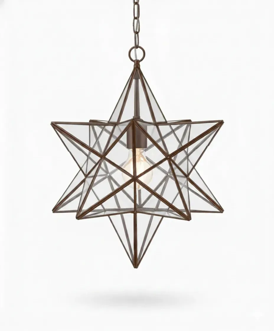 Farol Estrella 2124, lámpara granadina artesanal de Hijos de Estévez, acabado tabaco, vidrio transparente