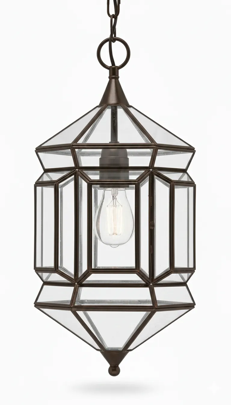 Farol clásico 2380, lámpara granadina artesanal de Hijos de Estévez, acabado tabaco, vidrio transparente