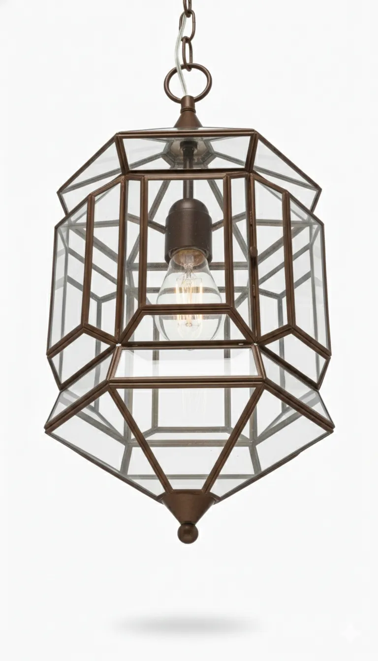 Farol clásico 2380, lámpara granadina artesanal de Hijos de Estévez, acabado tabaco, vidrio transparente