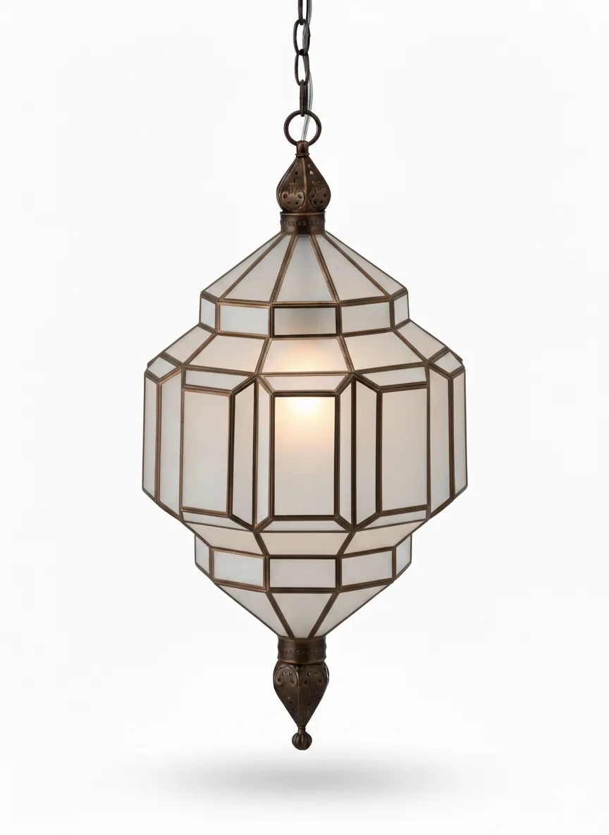 Farol Alhambra 2114, lámpara granadina artesanal de Hijos de Estévez, acabado tabaco, vidrio mate