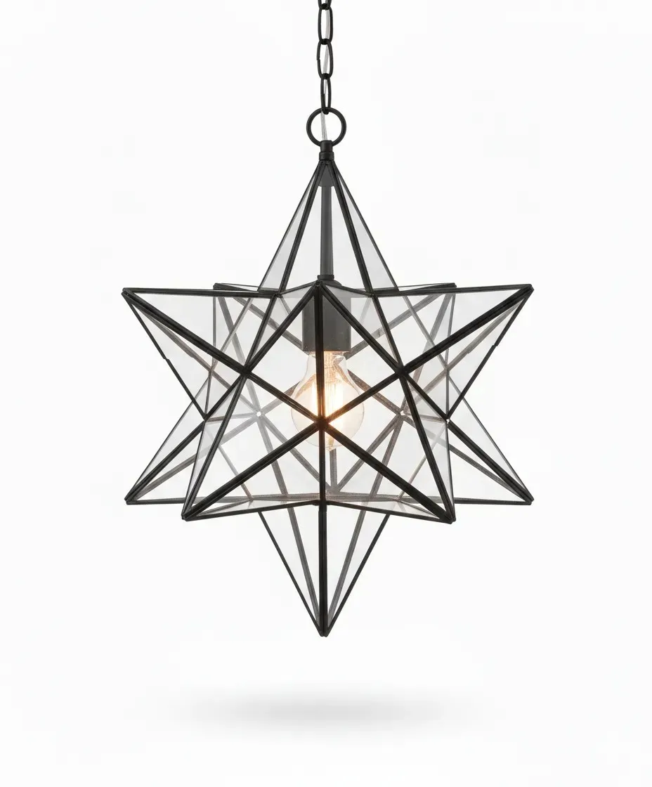 Farol Estrella 2124, lámpara granadina artesanal de Hijos de Estévez, acabado negro, vidrio transparente