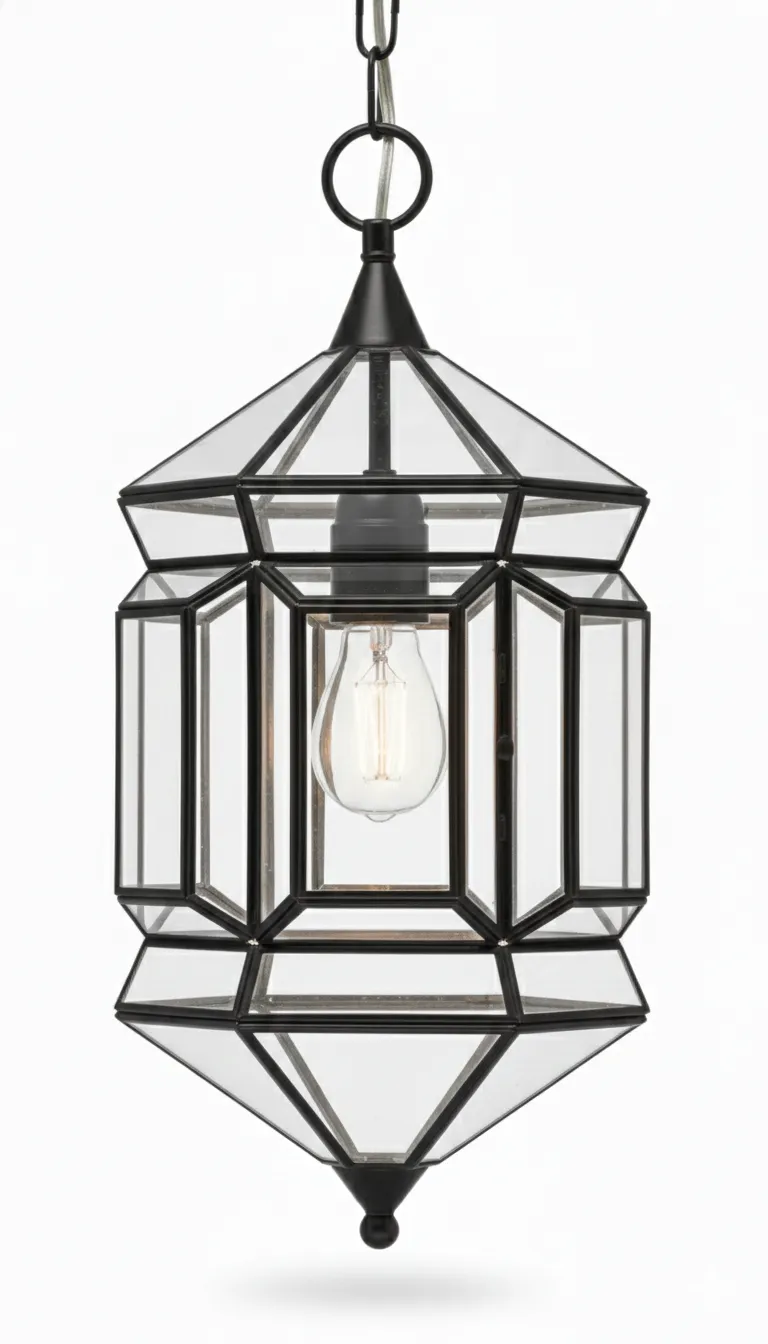 Farol clásico 2380, lámpara granadina artesanal de Hijos de Estévez, acabado negro, vidrio transparente