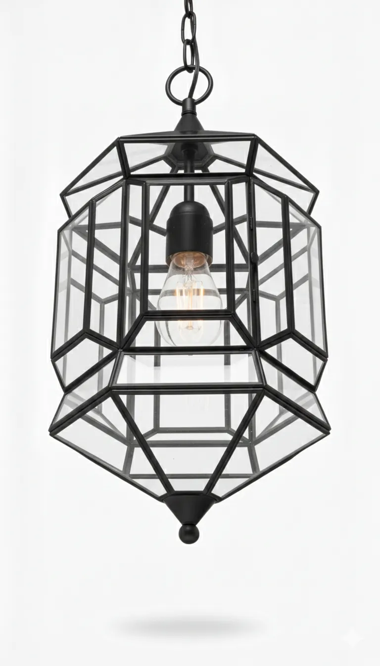 Farol clásico 2380, lámpara granadina artesanal de Hijos de Estévez, acabado negro, vidrio transparente