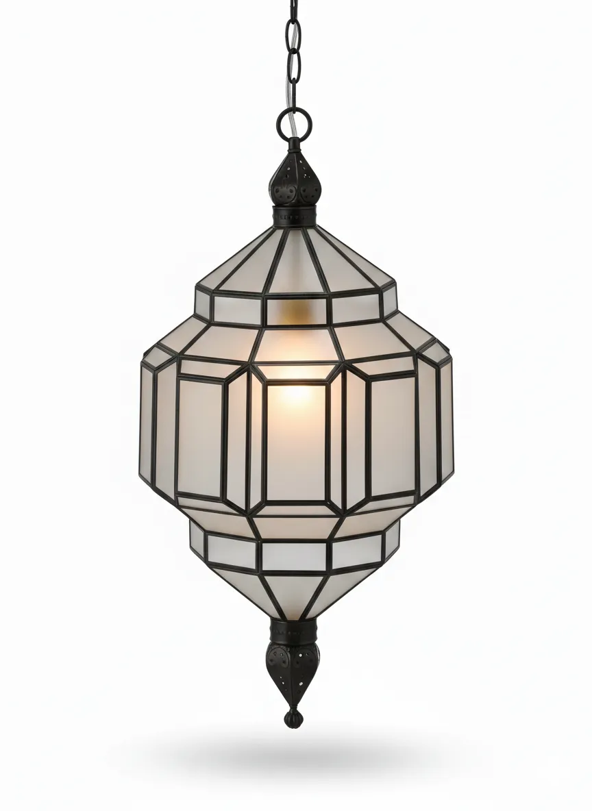 Farol Alhambra 2114, lámpara granadina artesanal de Hijos de Estévez, acabado negro, vidrio mate