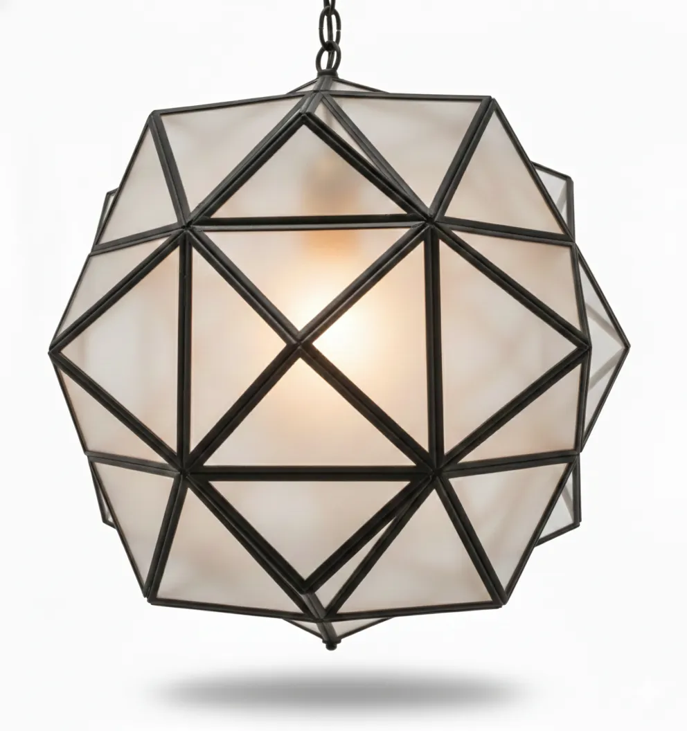 Farol Rombus 2122, lámpara granadina artesanal de Hijos de Estévez, acabado negro, vidrio mate