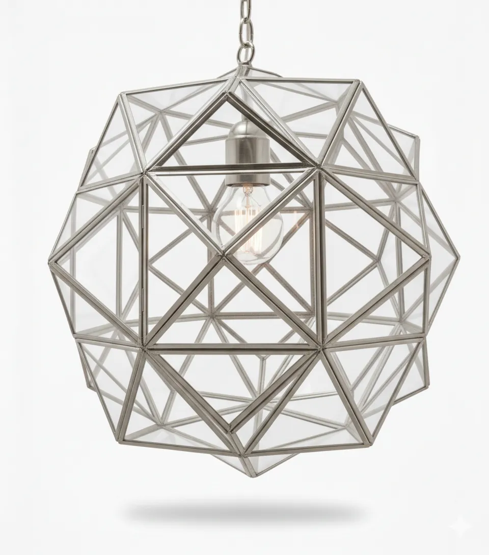 Farol Rombus 2122, lámpara granadina artesanal de Hijos de Estévez, acabado plata, vidrio transparente