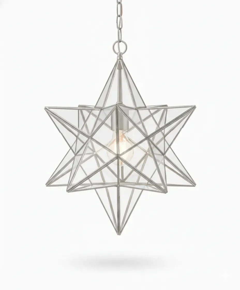 Farol Estrella 2124, lámpara granadina artesanal de Hijos de Estévez, acabado plata, vidrio transparente