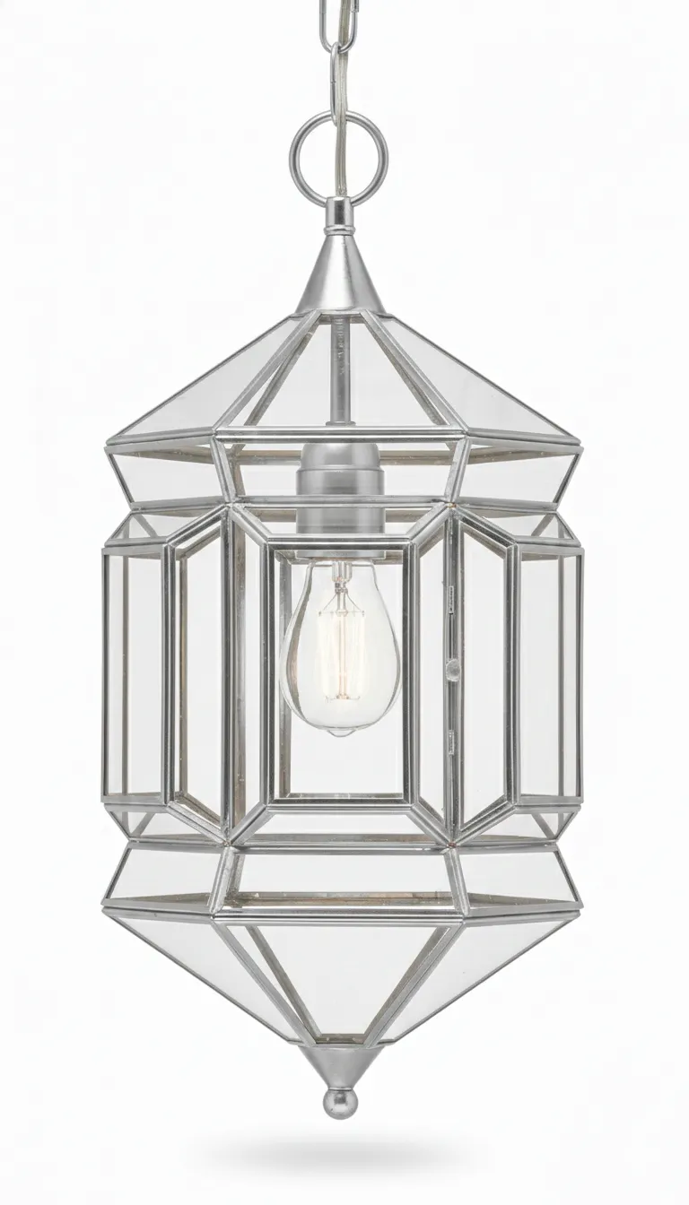 Farol clásico 2380, lámpara granadina artesanal de Hijos de Estévez, acabado plata, vidrio transparente