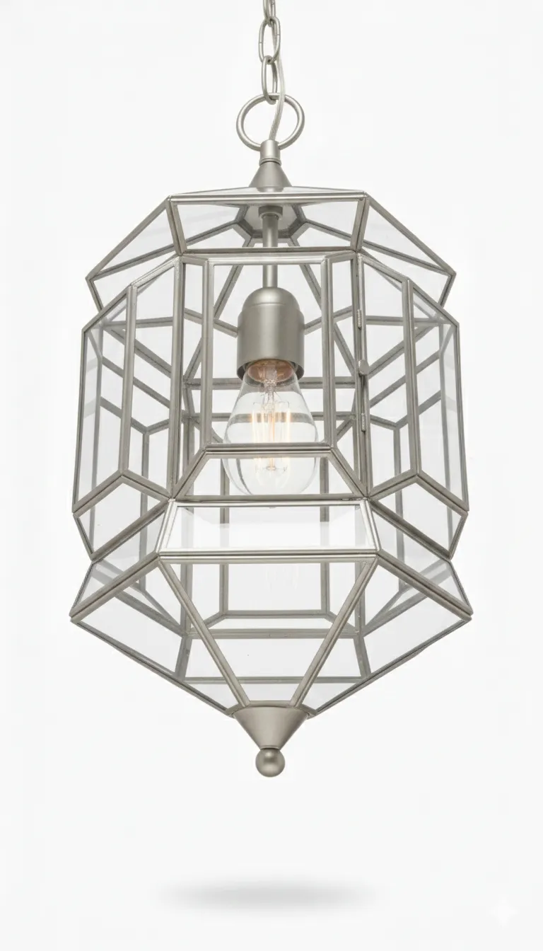 Farol clásico 2380, lámpara granadina artesanal de Hijos de Estévez, acabado plata, vidrio transparente