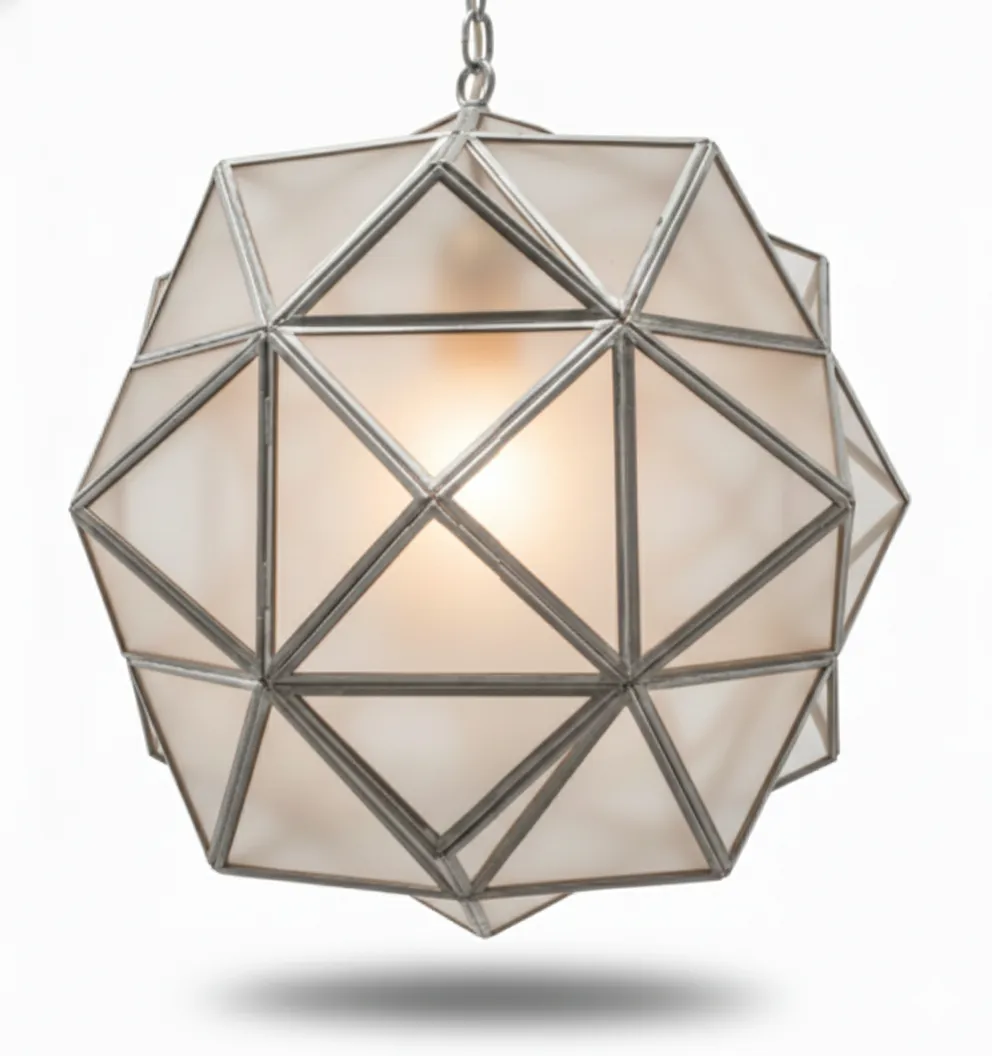 Farol Rombus 2122, lámpara granadina artesanal de Hijos de Estévez, acabado plata, vidrio mate